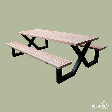 Douglas picknicktafel stalen X frame 240 cm.