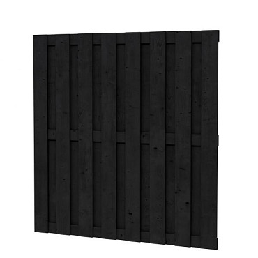 Naaldhout geschaafd plankenscherm 18-planks 15mm 180x180cm geïmpregneerd en zwart gedompeld