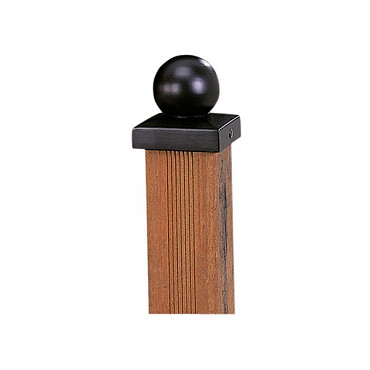 Paalornament bol op plaat 7x7cm metaal zwart