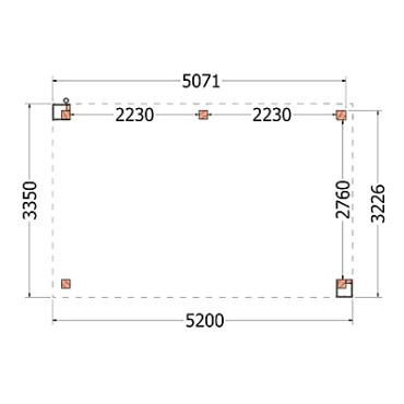 Buitenverblijf Verona model rechts 5200x3350x2500mm (bxdxh)