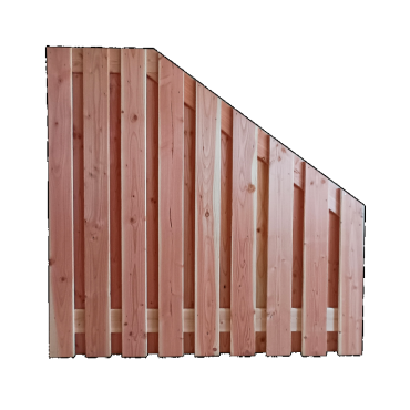 Douglas geschaafd plankenscherm 19-planks 16 mm 180x180-90cm verticaal 4 recht dan aflopend, onbehan