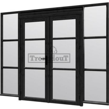Steel Look raam 2760x2200mm zwart module C-03 met dubbele openslaande deuren