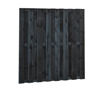 Naaldhout geschaafd plankenscherm 18-planks 15mm 180x180cm geïmpregneerd en zwart gedompeld