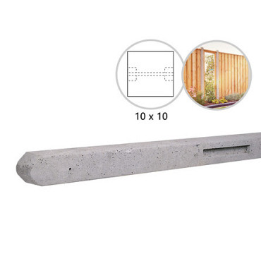 Betonpaal stampbeton 10x10x310cm grijs tussenpaal tbv recht scherm met 2 betonplaten