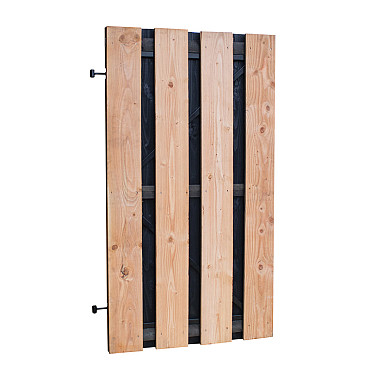 Douglas fijnbezaagde plankendeur met zwarte binnenzijde op zwart verstelbaar frame 100x180cm z