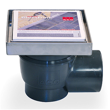 ACO Vloerput Bluestone 20x20cm  RVS opzetstuk incl stankslot, zij-uitlaat 110mm