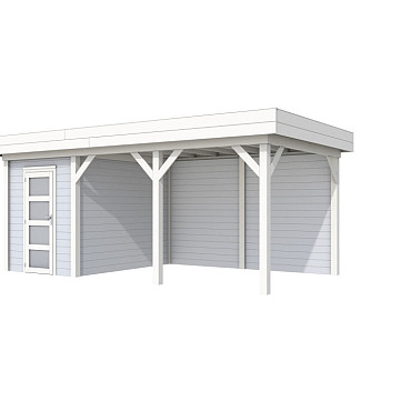 Vuren Topvision Premium Kiekendief 200x300cm en luifel 400cm wanden lichtgrijs en basis wit