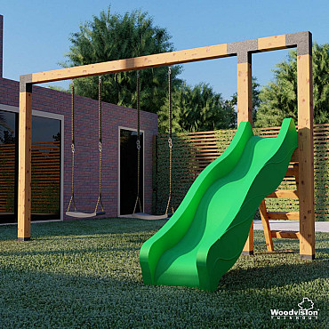 Douglas schommel Duo XL,  met glijbaan groen, 400x240x235 cm, onbehandeld.