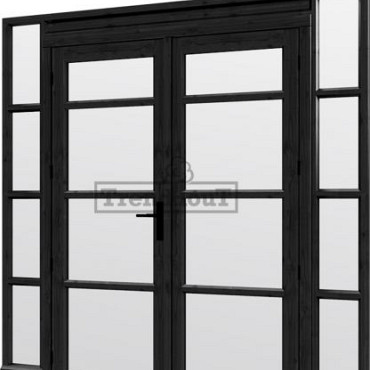 Steel Look raam 2230x2200mm zwart module H-04 met dubbele openslaande deuren