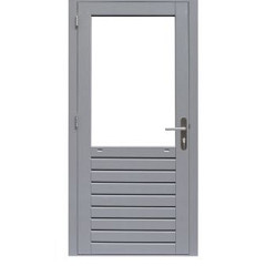 Hardhouten Enkele 1-ruits glasdeur Prestige met dubbelglas rechtsdraaiend 109x221cm grijs gegr