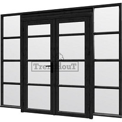Steel Look raam 2760x2200mm zwart module C-04 met dubbele openslaande deuren