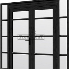 Steel Look raam 2230x2200mm zwart module H-04 met dubbele openslaande deuren