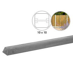 Betonpaal glad met diamantkop 10x10x190cm grijs ongecoat tussenpaal tbv scherm 90cm hoog